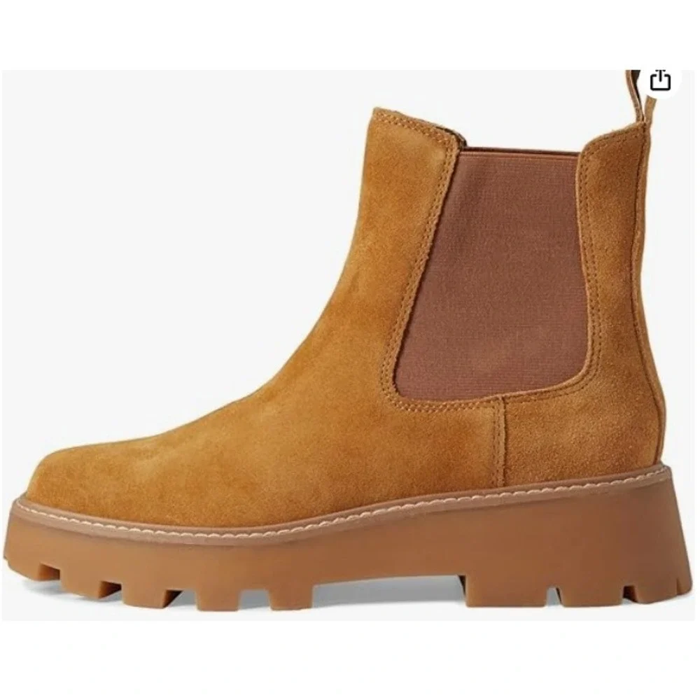 Dolce‎ Vita Jaelyn Chelsea Boots Caramel Brown Suede Lug Sole Womens 7.5 New
